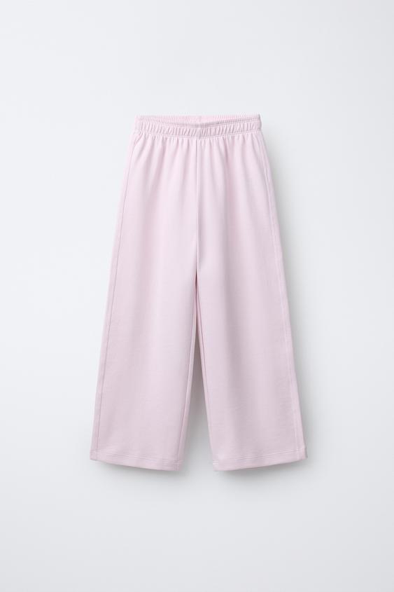 PANTALÓN WIDE LEG INTERLOCK - Rosa de Zara - Imagen 0