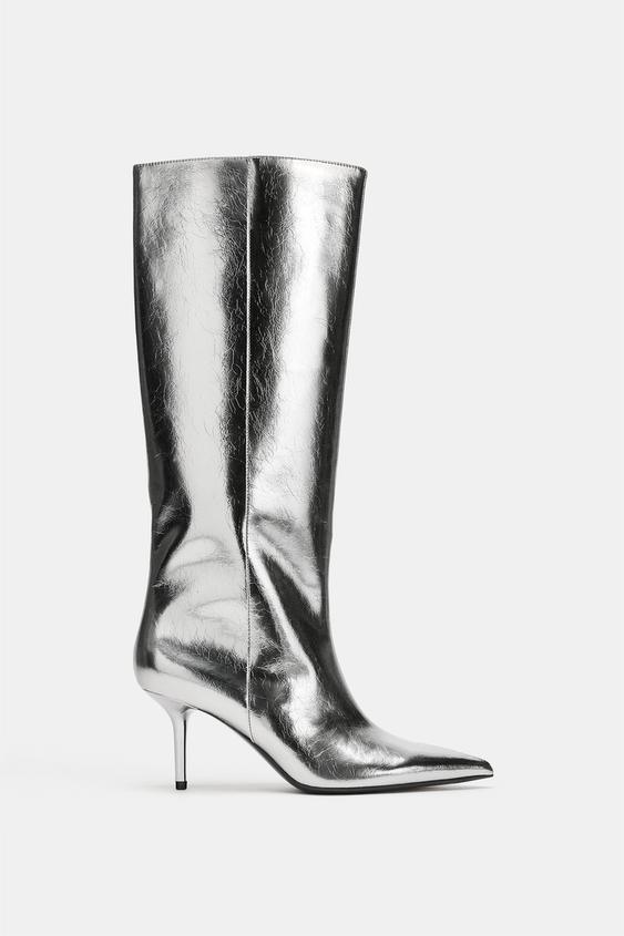BOTA DE TACÓN EFECTO METALIZADO - Plata de Zara - Imagen 0