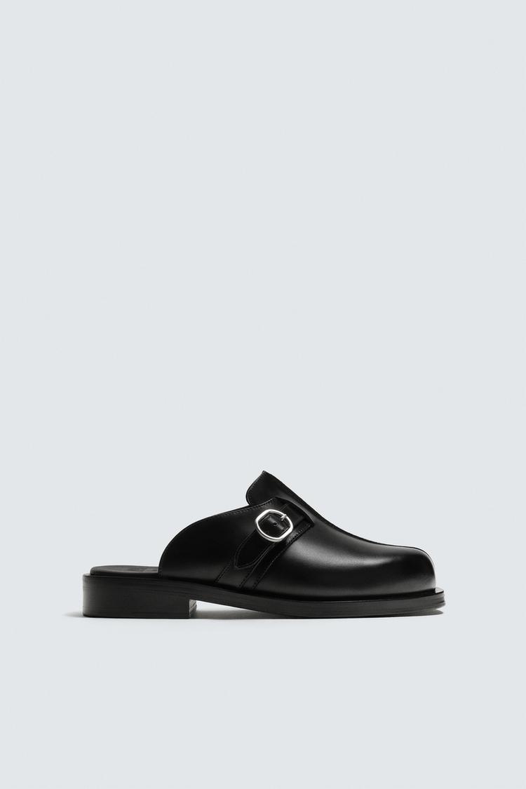 ZARA BUCKLED LEATHER CLOGS