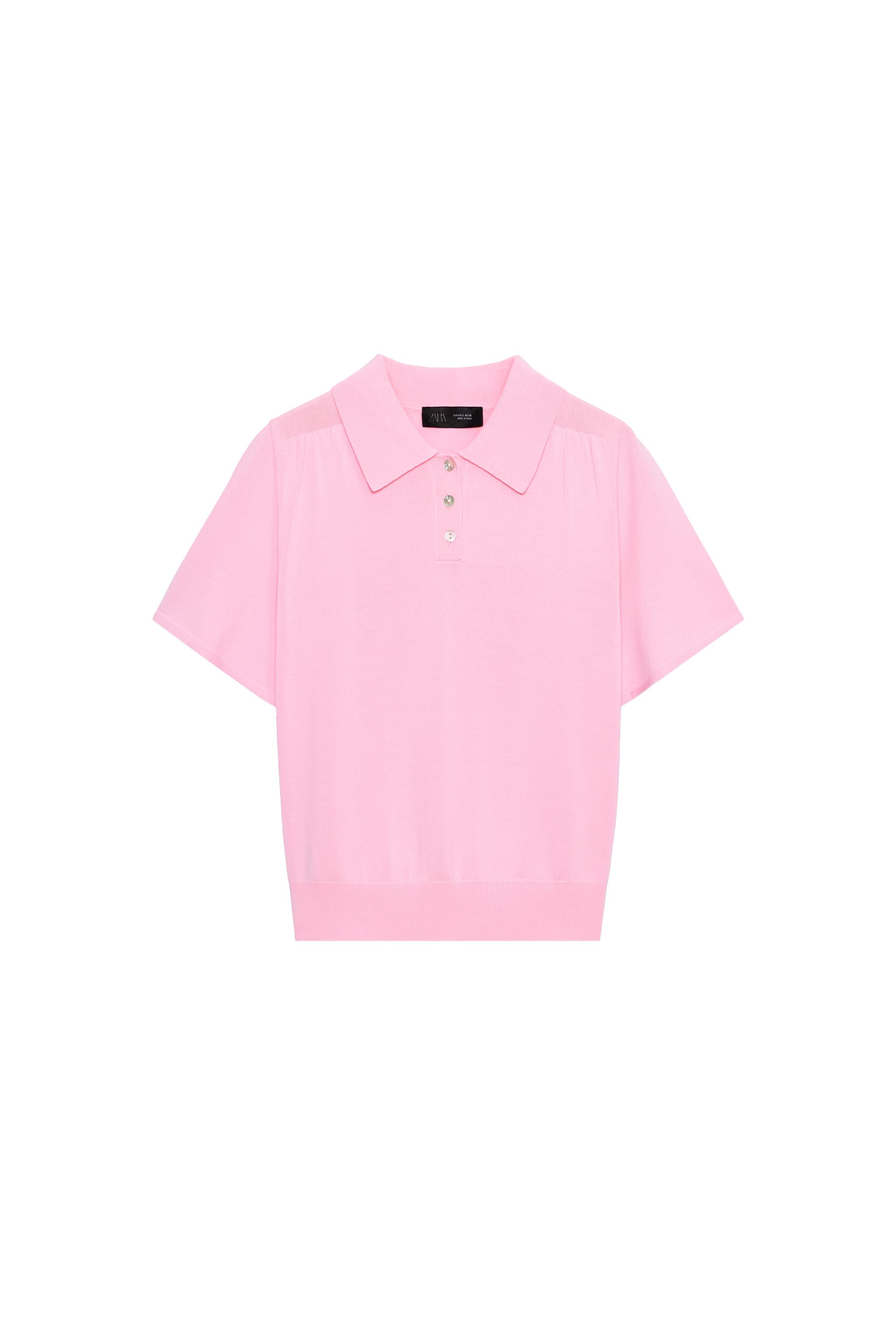 SHORT SLEEVE KNIT POLO - Mid-pink | ZARA Canada