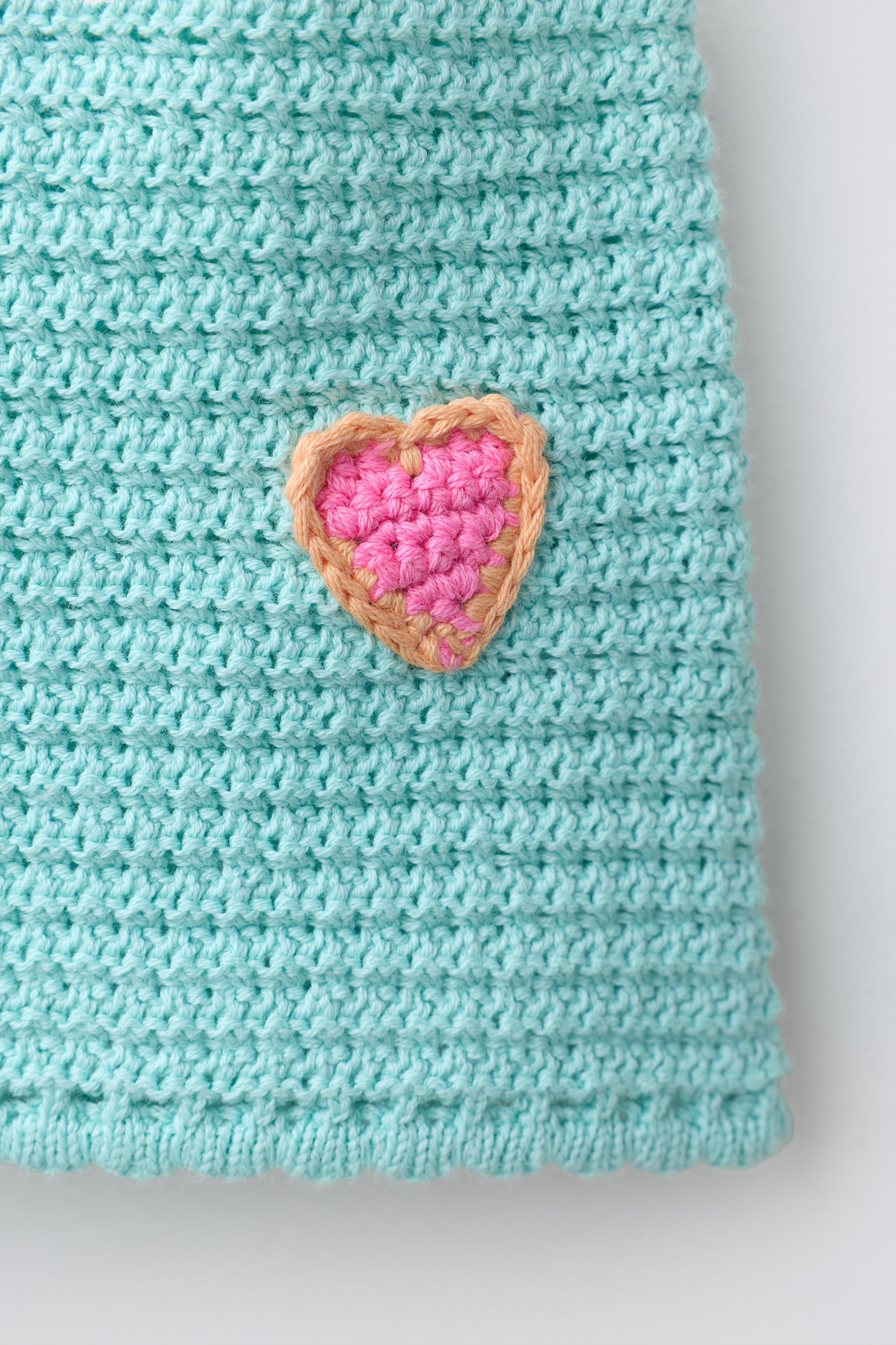 トップス Heart crochet knit tops navy CROCHET HEARTS KNIT TOP - Sea green | ZARA Canada