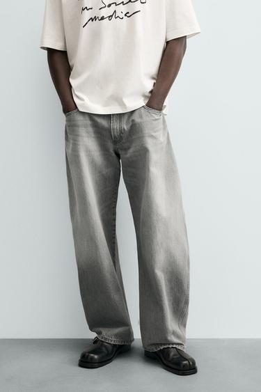 JEANS BALLOON FIT - Gris de Zara
