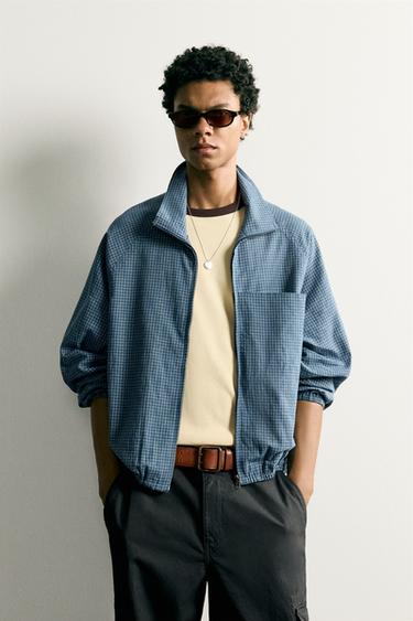 חולצת משבצות Relaxed fit עם רוכסן - כחול של Zara