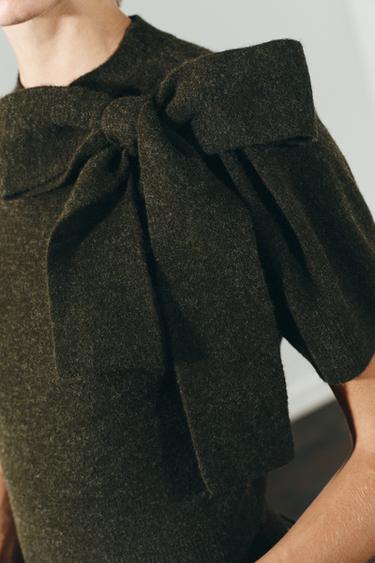 BOW KNIT TOP - Green marl by Zara - Image 1