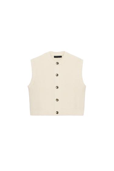 GOLD BUTTON KNIT WAISTCOAT - Ecru by Zara