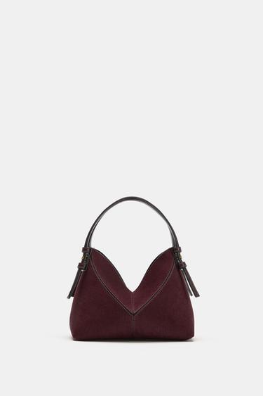 حقيبة ميني دلو بتصميم بارز ودرزات - أحمر عنابي الخاص بـ Zara