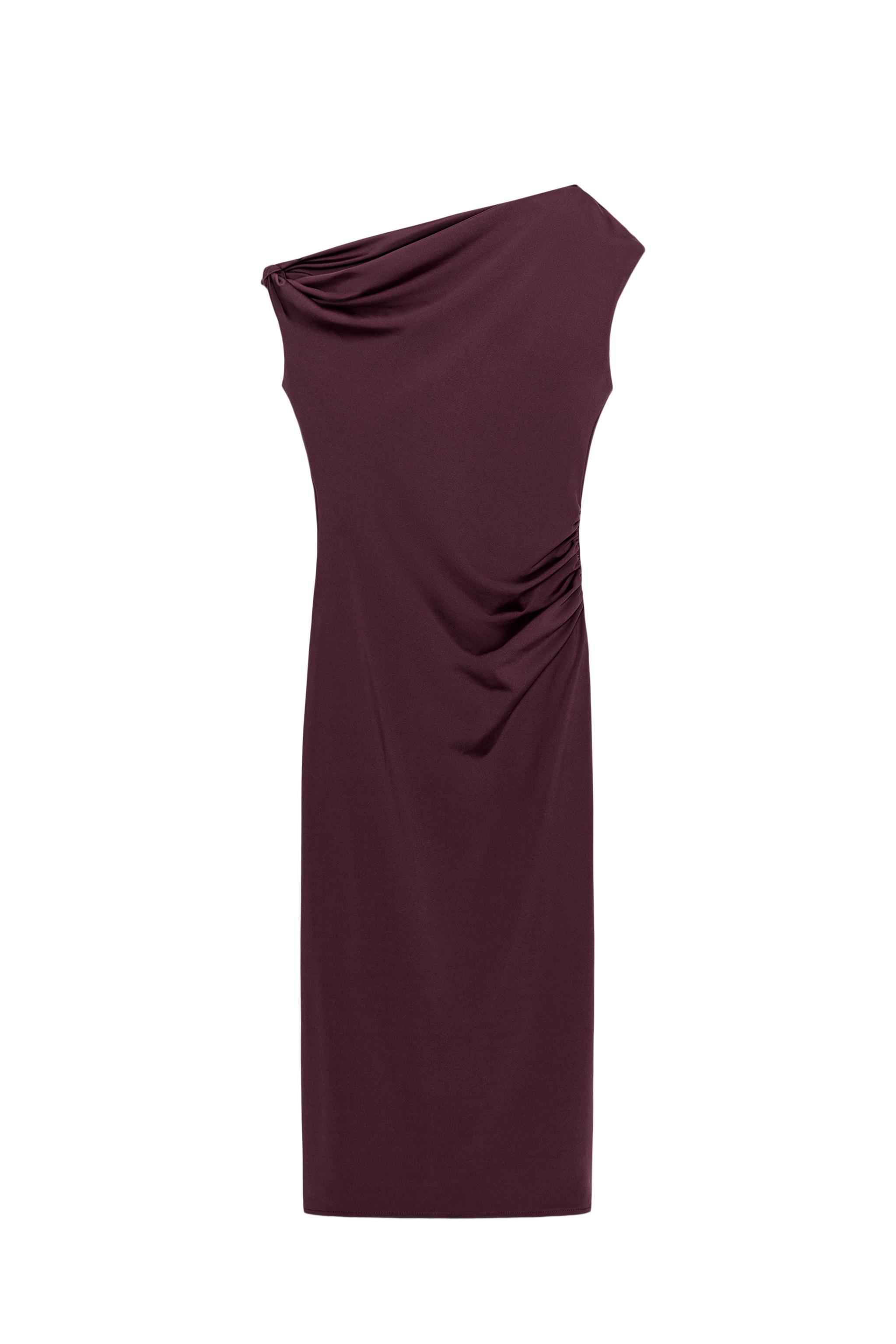 ASYMMETRIC MIDI DRESS - Burgundy | ZARA United States