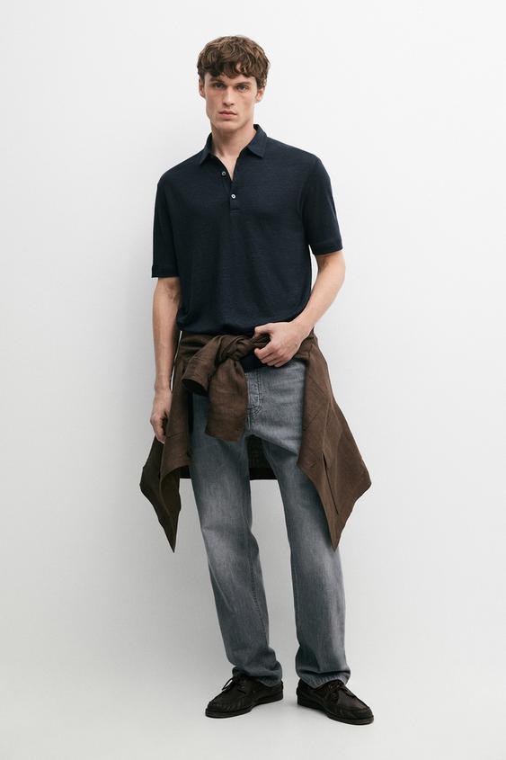 100% linen short sleeve polo shirt from Zara - $90