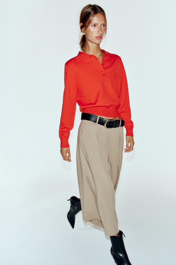 PLEATED CULOTTES WITH BELT - Sand by Zara - Image 3