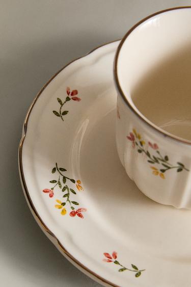 TASSE THÉ ET SOUCOUPE PORCELAINE FLORALE - Crème de Zara - Image 3