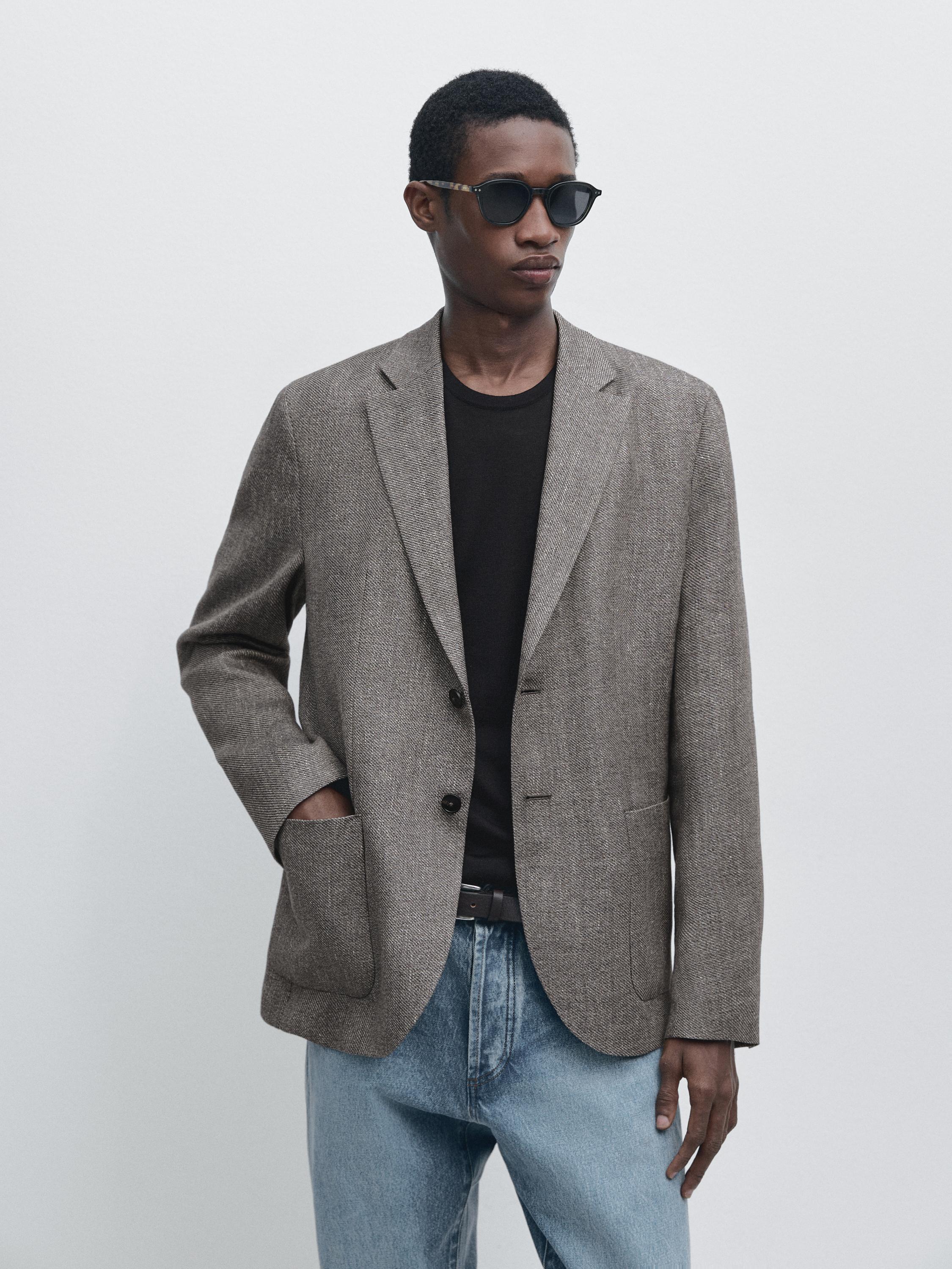 Blazer à chevrons en lin mélangé ajusté