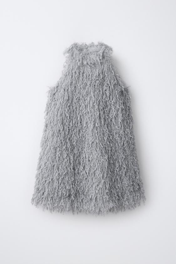 VESTIDO CUELLO HALTER FLECOS - Azul medio de Zara - Imagen 0