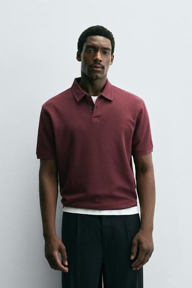 BASIC TEXTURED POLO SHIRT - Burgundy by Zara