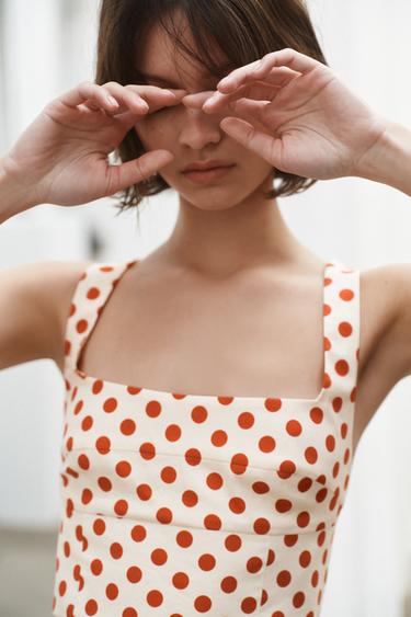 TOP COURT À POIS - Écru / Rouge de Zara