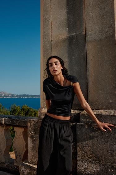 ASYMMETRIC POLYAMIDE TOP - Black by Zara