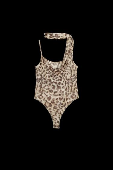 Zara PRINTED TULLE SCARF BODYSUIT - Leopard - Image 0