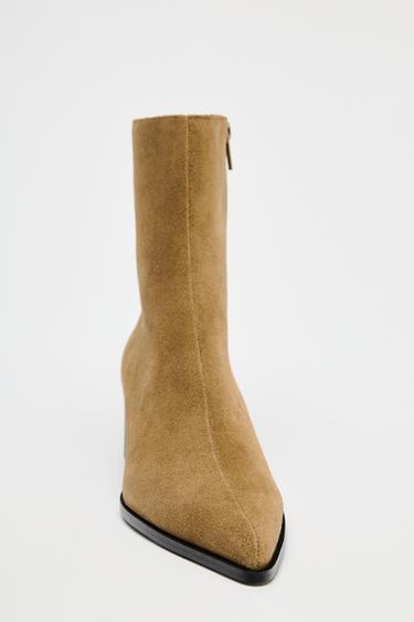 MID-CALF SPLIT SUEDE ANKLE BOOTS - Dark tan by Zara - Image 3