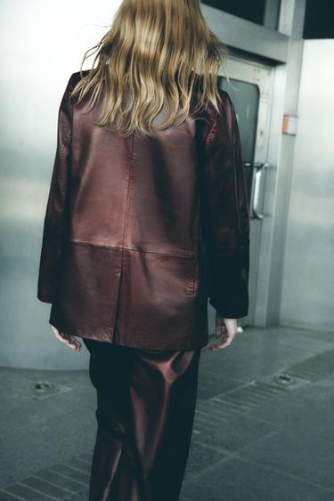 ZW COLLECTION LEATHER TROUSERS - Burgundy by Zara