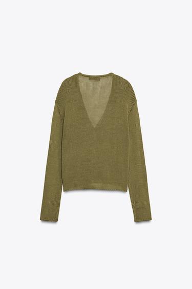 100% COTTON KNIT CARDIGAN - Khaki by Zara - Image 6