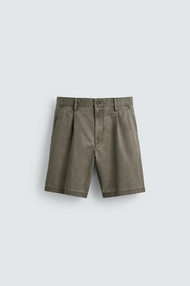 BERMUDASHORTS REGULAR FIT MIT ZIERFALTEN - GRÜN von Zara