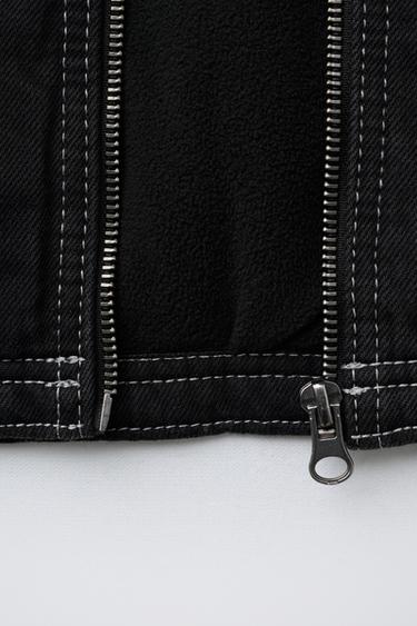 DENIM JACKET WITH FLEECE LINING - Black by Zara - Image 4