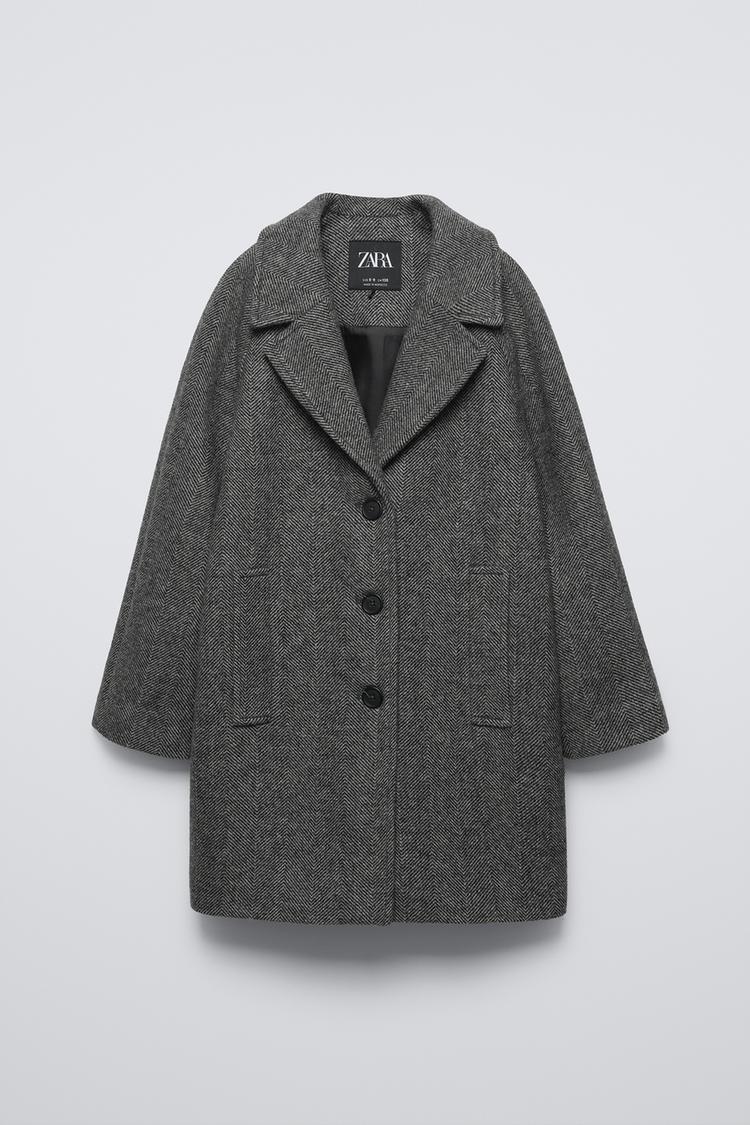 ヘリンボーン柄ロングコート - アンスラサイトグレー | ZARA Japan / 日本