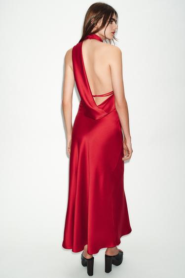 CAMISOLE DRESS WITH CONTRAST LACE - Red by Zara - Image 4