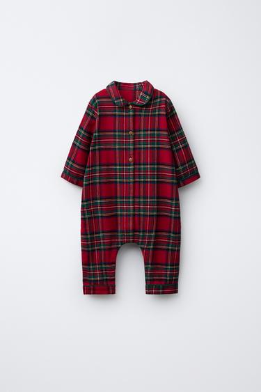 PIJAMA ENTERO FRANELA CUADROS - Rojo de Zara - Imagen 0