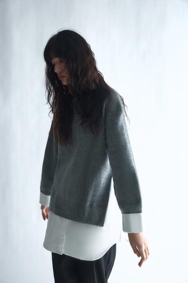 포플린 콤비 니트 스웨터 - Zara 화이트 / 그레이