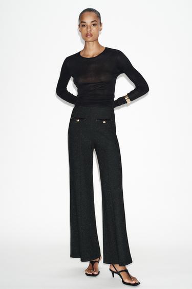 PANTALÓN BOUCLE HILO METALIZADO - Negro / Crudo de Zara
