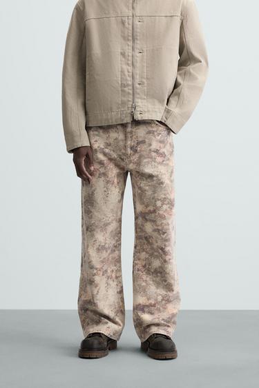 PANTALÓN ESTAMPADO CONTRASTE - tostado de Zara