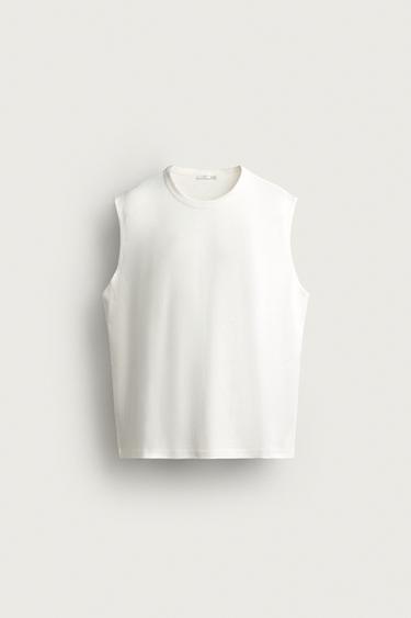 CAMISETA TANK CUELLO COMBINADO - Blanco de Zara