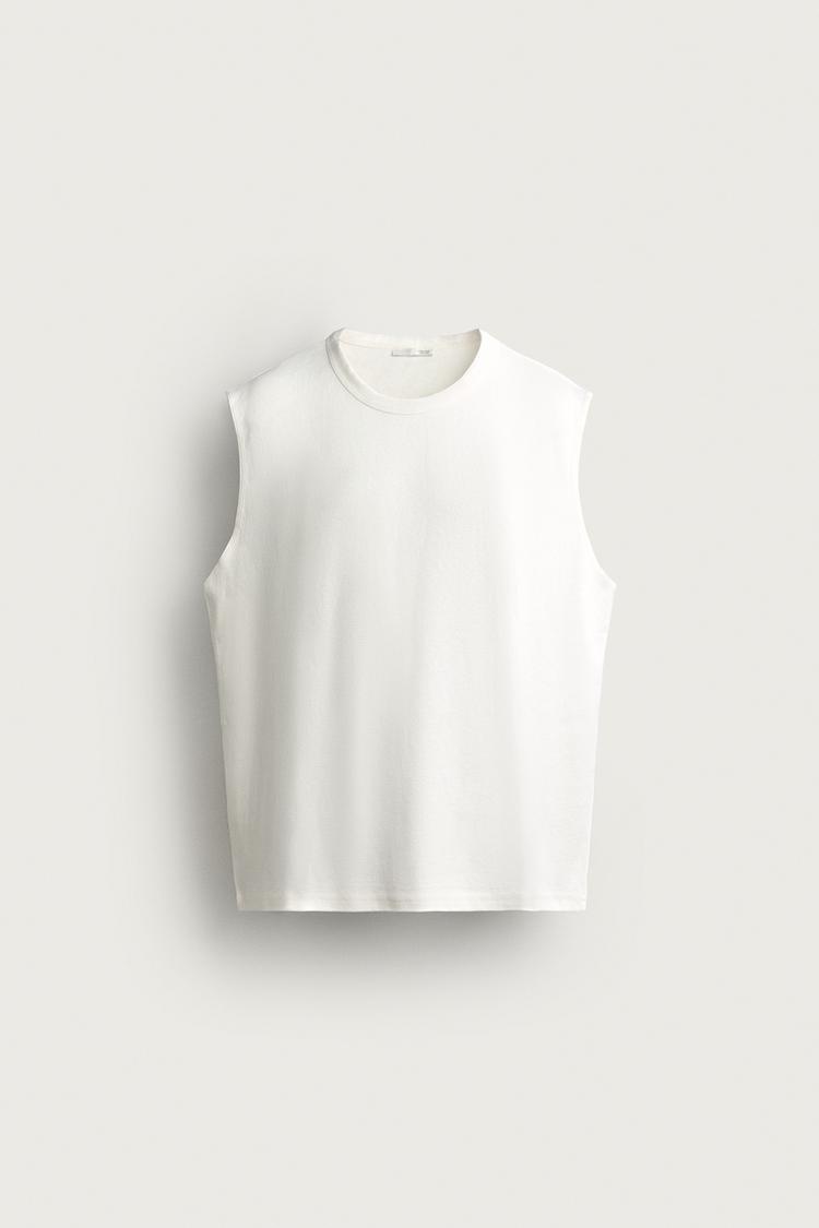 TANK TOP WITH COMBINED NECKLINE — White
