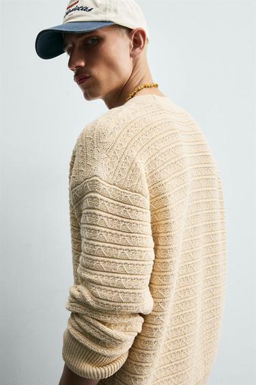 TEXTURED COTTON CARDIGAN - Beige by Zara