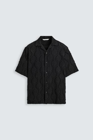Zara TEXTURED JACQUARD SHIRT - Black
