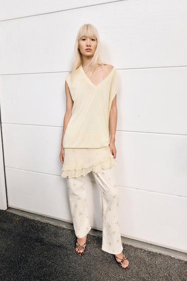 LONG COMBINED KNIT WAISTCOAT - Ecru by Zara
