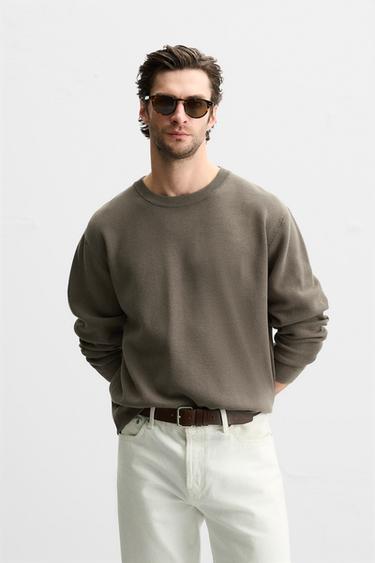 PULL STRUCTURÉ EN MÉLANGE DE COTON - Marron clair de Zara - Image 1