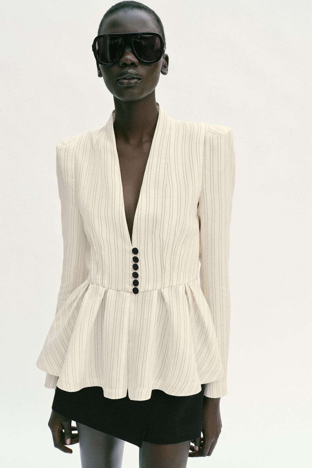 STRIPED PEPLUM BLAZER