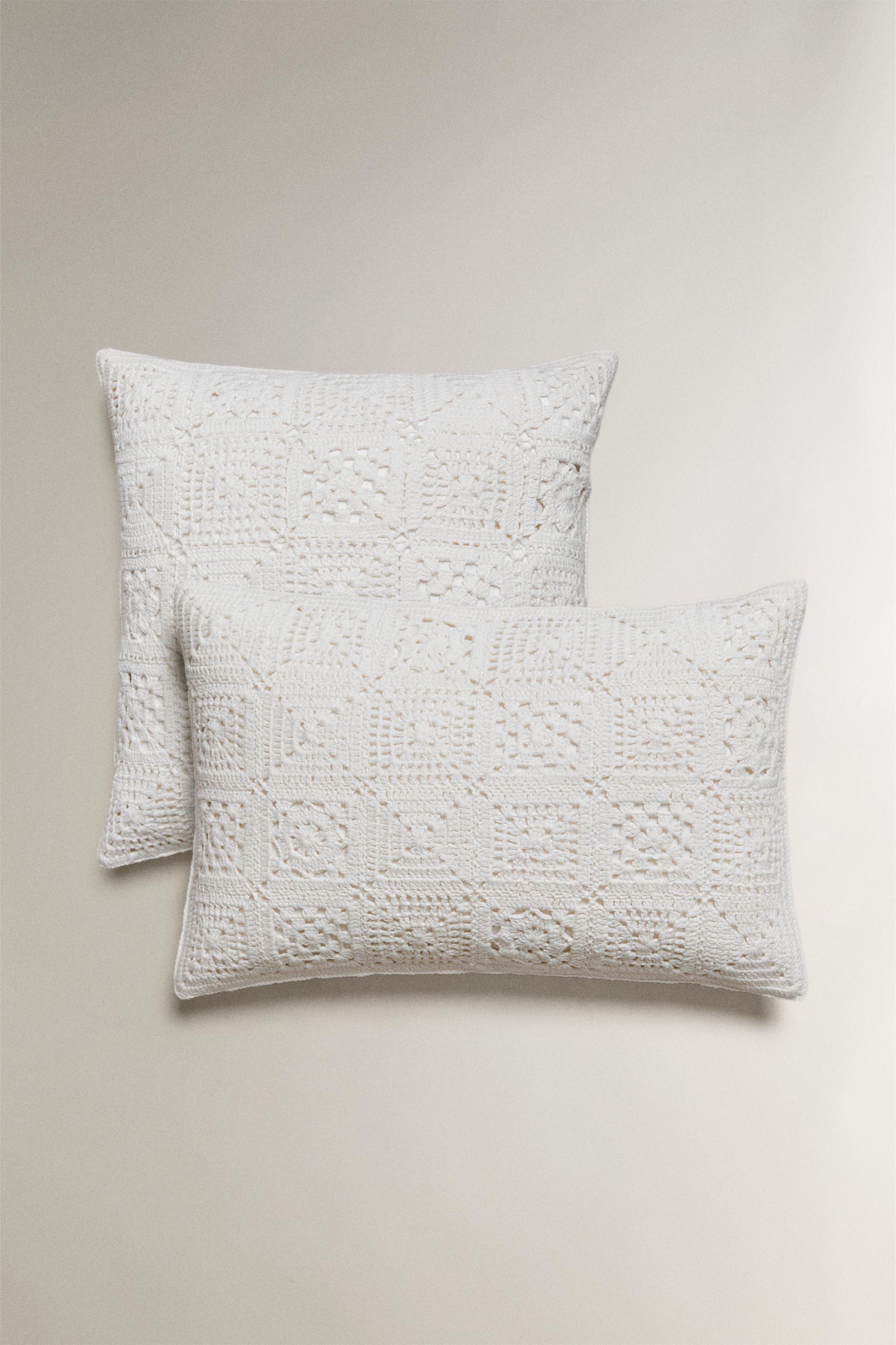 CROCHET PATCHWORK COTTON BEDSPREAD THROW PILLOW COVER