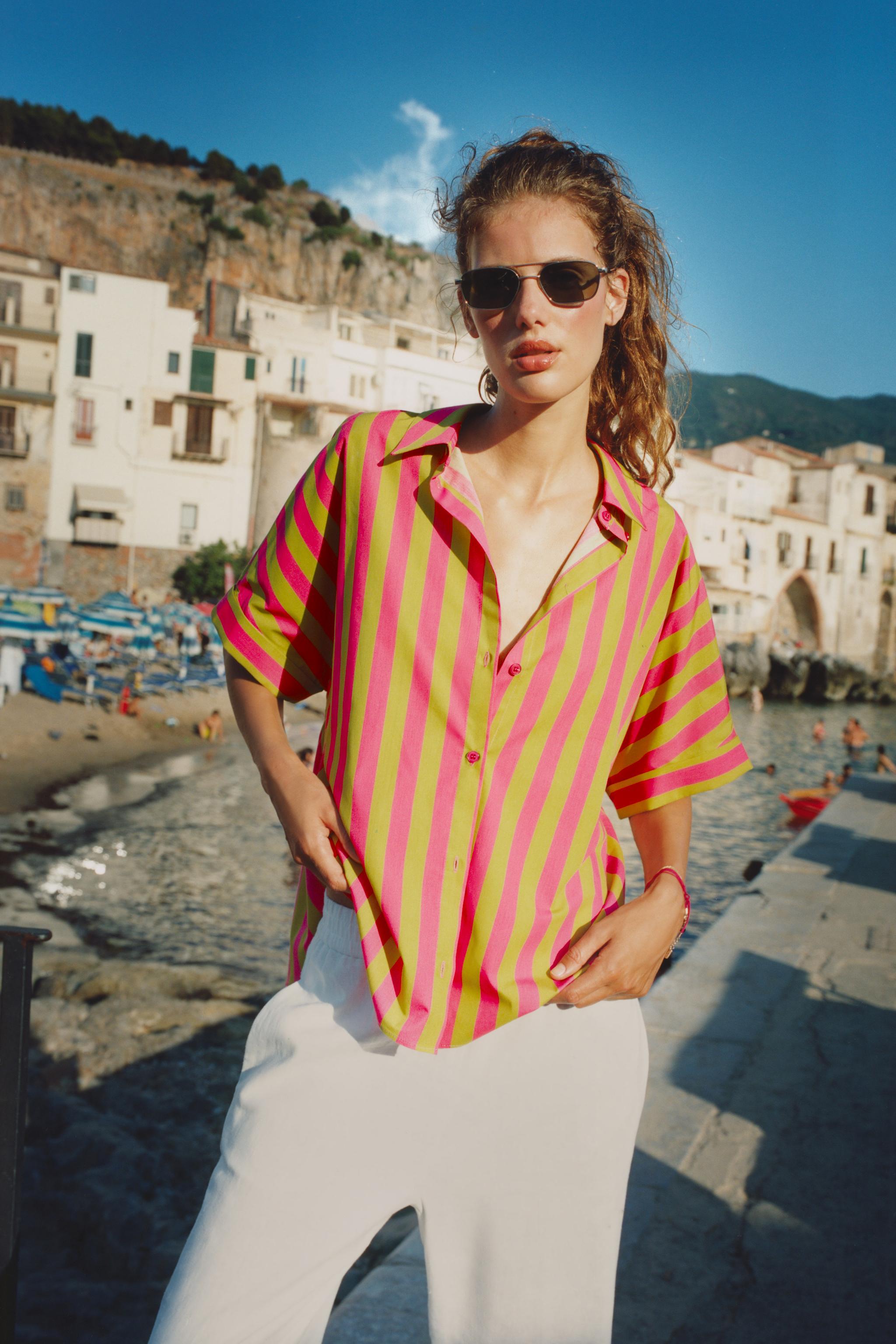Женские рубашки Zara SHORT SLEEVE STRIPED SHIRT