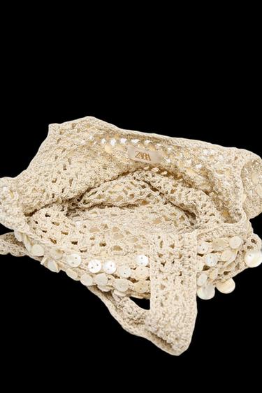 BEADED SHOULDER BAG - Light beige by Zara