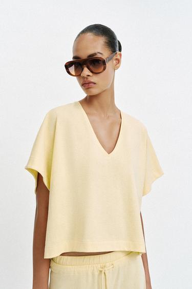 TOP RUSTIQUE CAPE - Jaune de Zara
