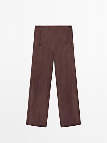 Zara Flowing barrel fit co-ord trousers - vanilla-black - Image 0