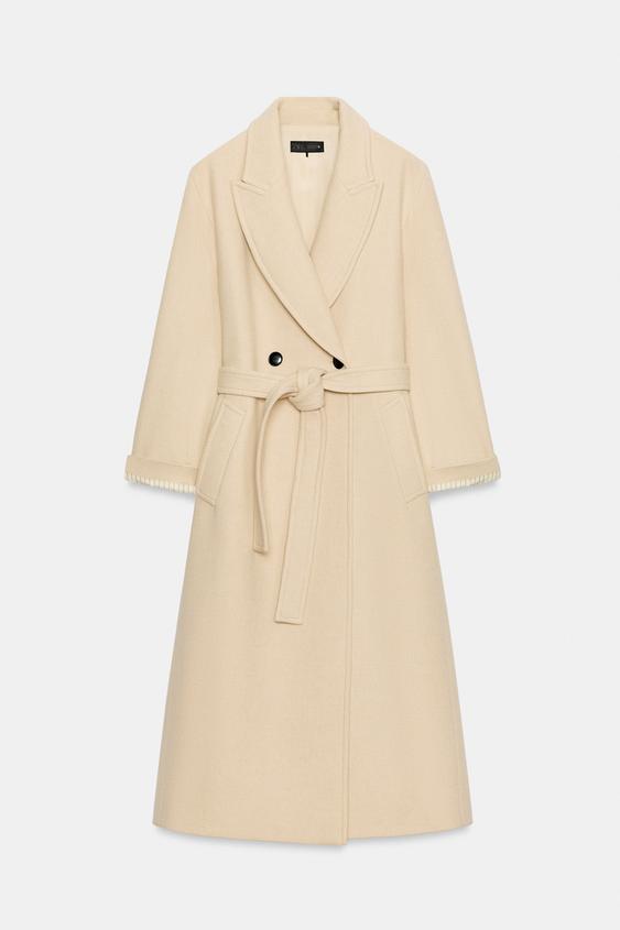 ABRIGO CON LANA CINTURÓN - Beige de Zara - Imagen 0