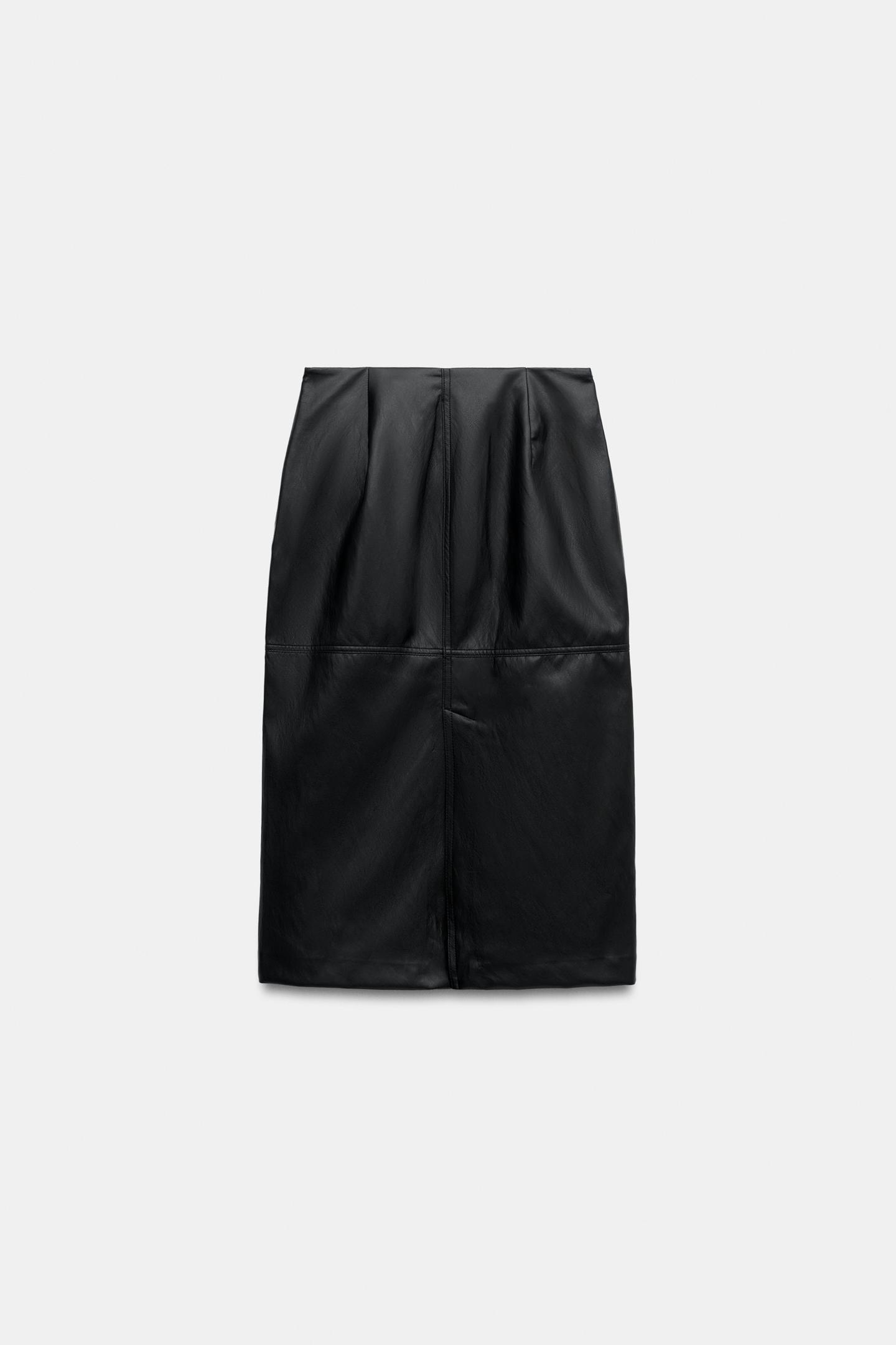 Женская юбка Zara Faux Leather Effect MIDI, цвет: Чёрный — фото 6
