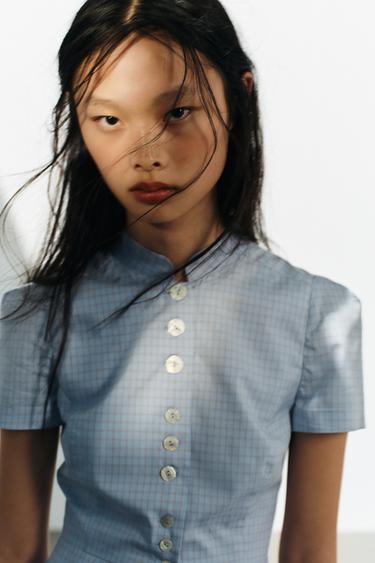 CHECK PEPLUM TOP - Blues by Zara