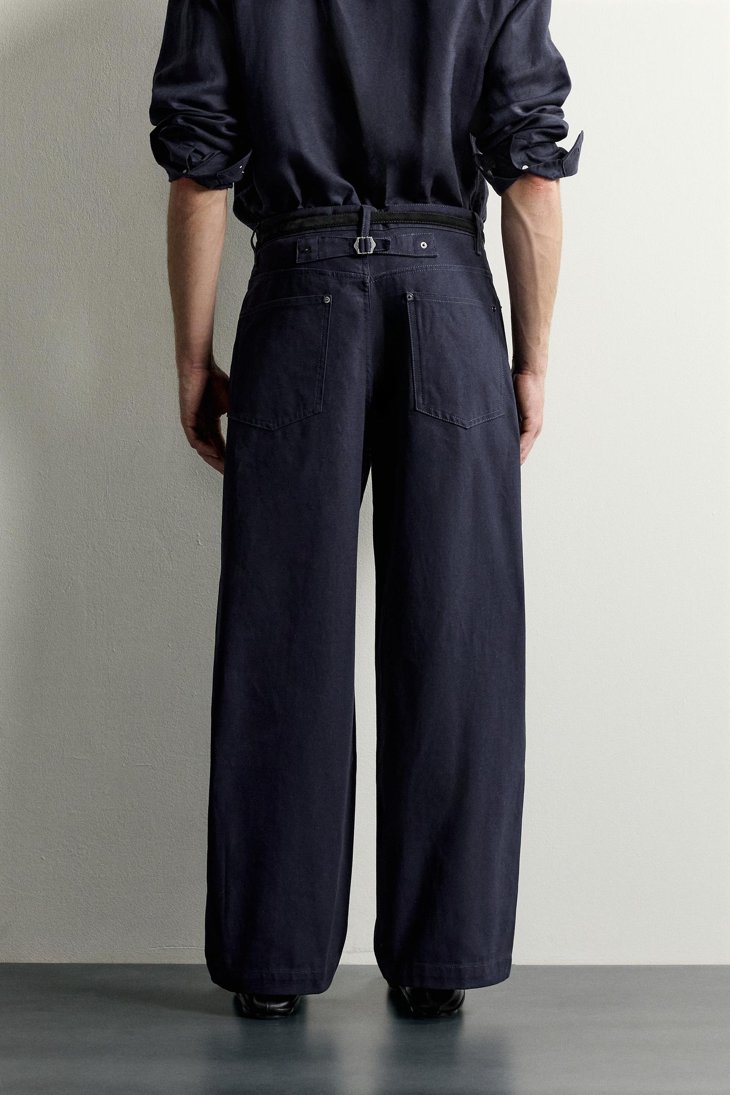 Мужские брюки Zara Relaxed Fit Pants with Tab, цвет: Тёмно-синий — фото 3