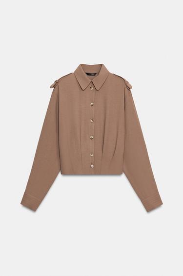 SHORT SHIRT WITH TABS - camel by Zara - Image 5