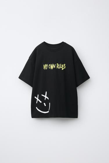 Zara SMILEY PRINT T-SHIRT - Black