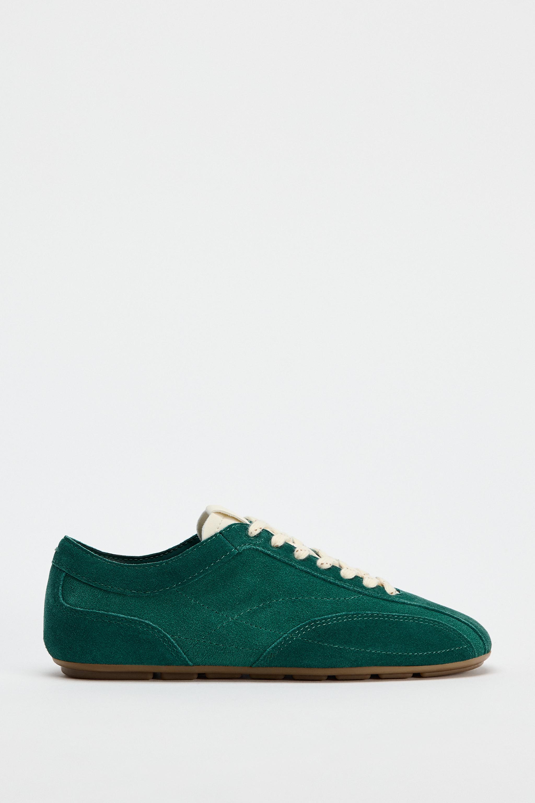 SUEDE SNEAKERS - Green | ZARA United States